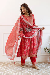 RASHMI  RED  COLOURED TREDITIONAL WEAR KURTA SET
